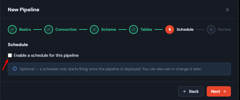 Step 5 with scheduling not yet enabled
